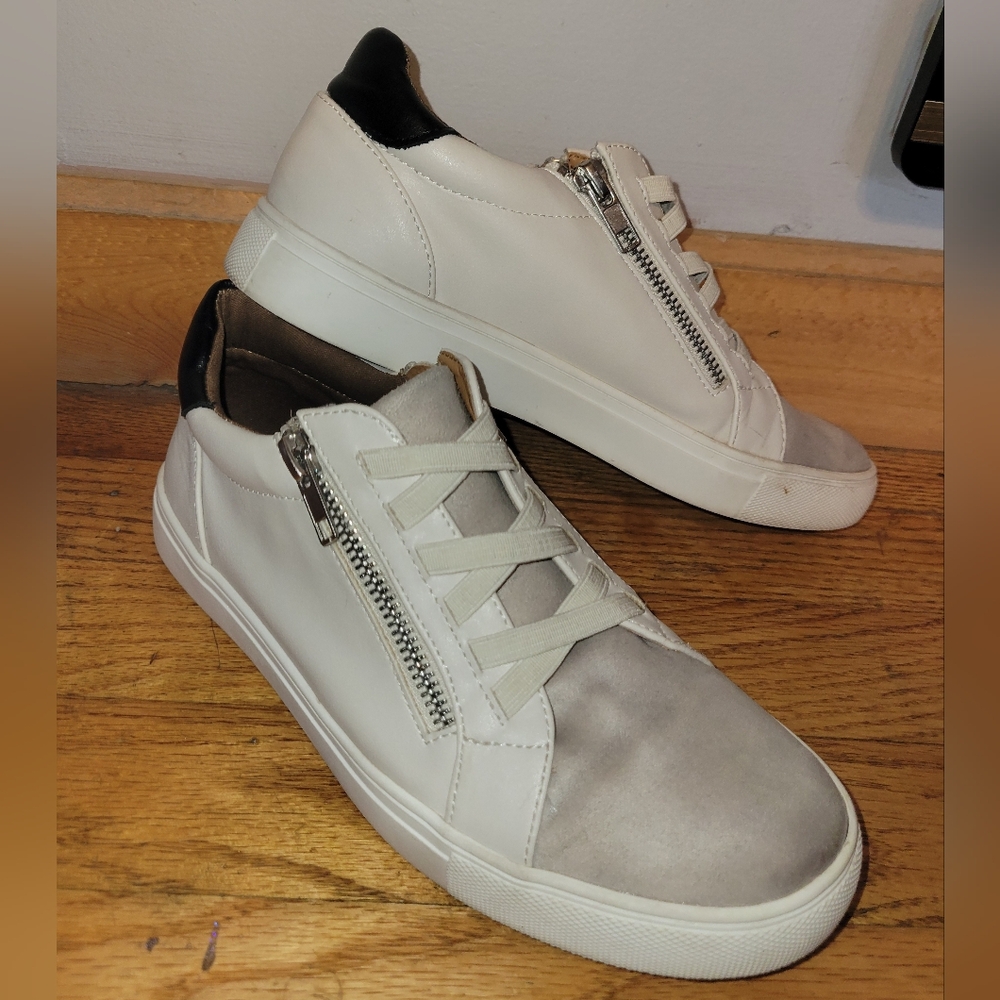 Stylish White and Grey Zipper Sneakers